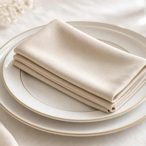 Champagne cloth napkins styled for a wedding table