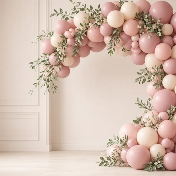Dusty rose balloon garland kit styled for a wedding table