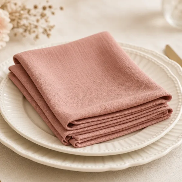 Dusty rose cloth napkins styled for a wedding table