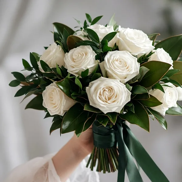 Hunter green artificial flowers styled for a wedding table