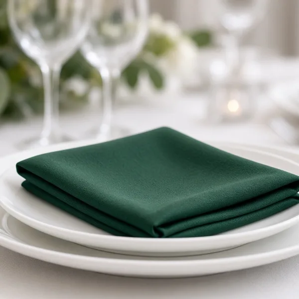 Hunter green cloth napkins styled for a wedding table