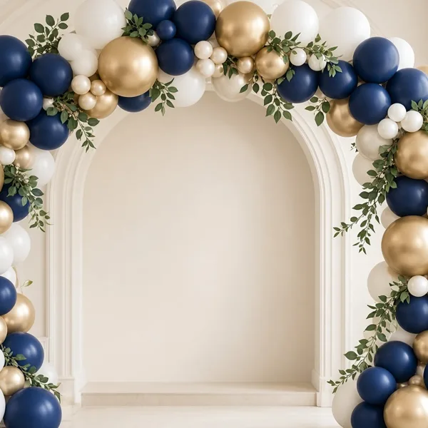 Navy blue balloon garland kit styled for a wedding table