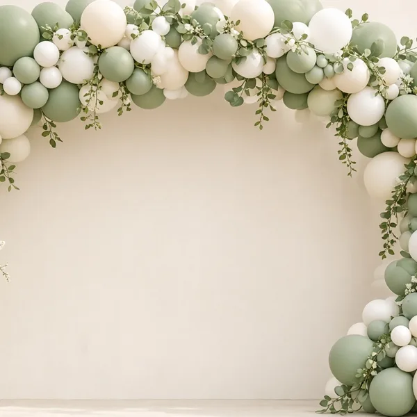 Sage green balloon garland kit styled for a wedding table