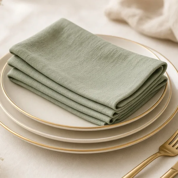 Sage green cloth napkins styled for a wedding table