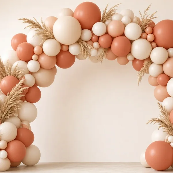 Terracotta balloon garland kit styled for a wedding table