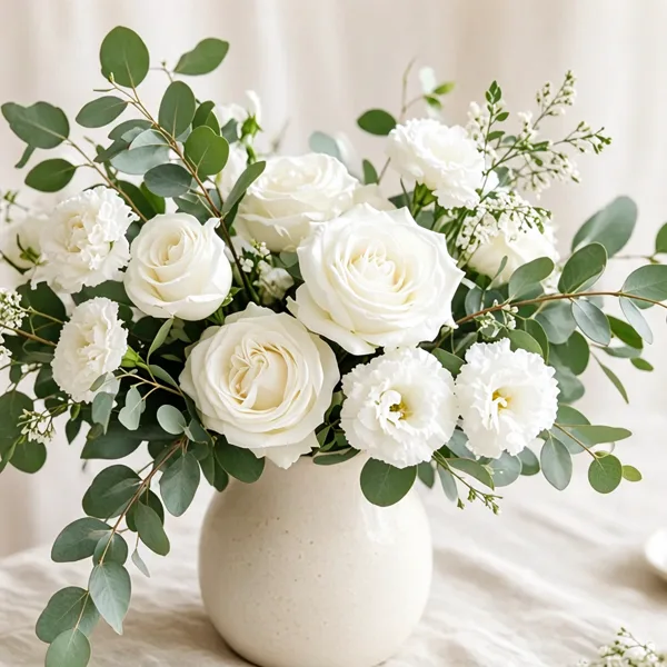 White artificial flowers styled for a wedding table