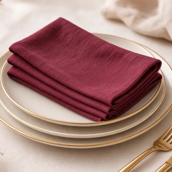 Wine red cloth napkins styled for a wedding table